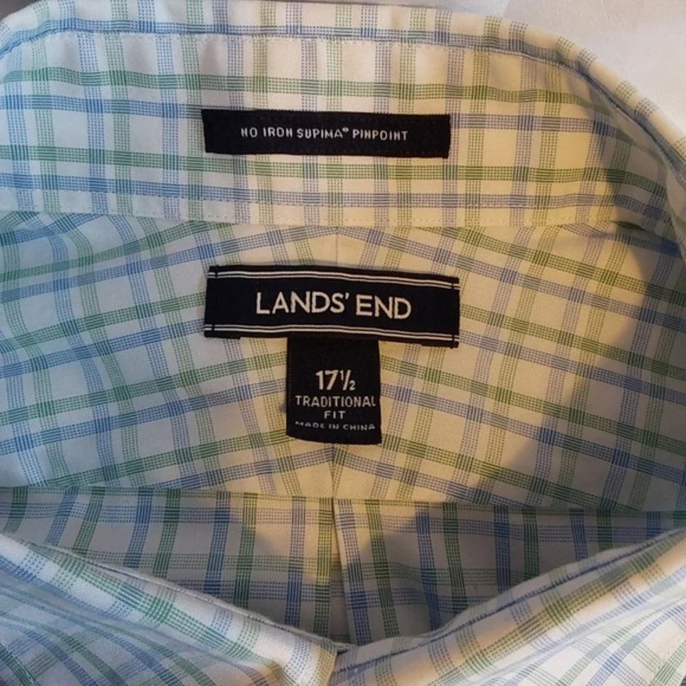Lands' End Men's Dress Shirt 17.5 Traditional Fit 100% Supima Cotton‎ Non-Iron